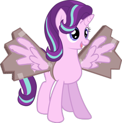 Size: 2481x2500 | Tagged: artist needed, safe, artist:anonymous, artist:anonymouspegasisterweshallnotnameatthemoment, imported from derpibooru, starlight glimmer, pony, unicorn, alicorn costume, cardboard wings, clothes, costume, cute, fake alicorn, fake wings, female, forgalorga is trying to kill us, glimmerbetes, happy, mare, open mouth, seems legit, simple background, smiling, solo, starlicorn, thanks m.a. larson, transparent background, vector