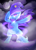 Size: 1024x1434 | Tagged: safe, artist:drawntildawn, imported from derpibooru, trixie, pony, bipedal, cape, clothes, female, full moon, hat, looking at you, mist, moon, smiling, solo, trixie's cape, trixie's hat, watermark
