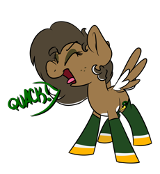 Size: 1650x1790 | Tagged: safe, artist:binkyt11, derpibooru exclusive, imported from derpibooru, oc, oc only, oc:duck badge, duck, pegasus, pony, derpibooru, derpibooru ponified, duck badge, eyes closed, meta, ponified, quack, rule 85, simple background, solo, speech bubble, spread wings, transparent background