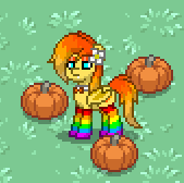 Size: 169x168 | Tagged: safe, imported from derpibooru, oc, oc only, pony, pony town, clothes, pumpkin, rainbow socks, socks, solo, striped socks