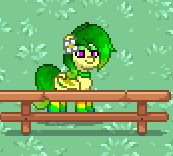 Size: 173x156 | Tagged: safe, imported from derpibooru, screencap, oc, oc only, oc:lavenderheart, pegasus, pony, pony town, clothes, female, fence, flower, flower in hair, grass, jewelry, lidded eyes, necklace, rainbow socks, screenshots, socks, solo, striped socks