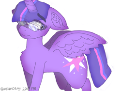 Size: 1210x912 | Tagged: safe, artist:itzdatag0ndray, imported from derpibooru, twilight sparkle, alicorn, pony, 3ds, chest fluff, colors! 3d, ear fluff, female, glasses, simple background, solo, spread wings, twilight sparkle (alicorn)
