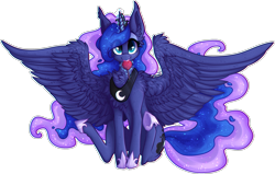 Size: 2387x1514 | Tagged: safe, artist:tay-niko-yanuciq, artist:tenebristayga, imported from derpibooru, princess luna, alicorn, pony, cute, female, heart, large wings, lunabetes, magic, mouth hold, simple background, sitting, solo, transparent background, valentine's day, wings
