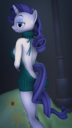 Size: 1080x1920 | Tagged: safe, artist:screwingwithsfm, imported from derpibooru, rarity, anthro, 3d, ass, backless, bottomless, butt, clothes, female, meme, no panties, open-back sweater, sleeveless sweater, solo, source filmmaker, sweater, virgin killer sweater