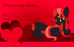 Size: 3156x2028 | Tagged: safe, artist:badumsquish, derpibooru exclusive, imported from derpibooru, oc, oc only, oc:mave, alp-luachra, original species, bedroom eyes, draw me like one of your french girls, female, heart, looking at you, on side, prehensile tail, red and black oc, side, smiling, solo, valentine, valentine's day, valentine's day card