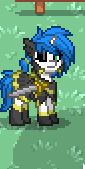 Size: 85x169 | Tagged: safe, imported from derpibooru, oc, oc only, oc:drake ironheart, pony, pony town, armor, eyepatch, picture for breezies, royal guard, solo, sword, weapon