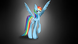 Size: 1024x576 | Tagged: safe, artist:blooberin, imported from derpibooru, rainbow dash, pony, female, simple background, smiling, solo, spread wings