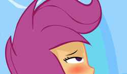 Size: 864x504 | Tagged: dead source, safe, artist:theminus, imported from derpibooru, scootaloo, human, equestria girls, ahegao, bedroom eyes, blushing, bust, cropped, explicit source, eyes rolling back, female, open mouth, solo