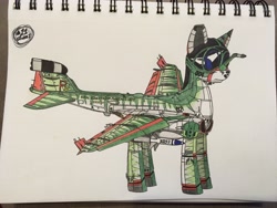 Size: 4032x3024 | Tagged: safe, artist:gtx, imported from derpibooru, oc, oc only, oc:emily p. rowler, original species, plane pony, pony, absurd resolution, agm-88 harm, blue eyes, colored, northrop grumman ea-6b prowler, plane, refueling probe, simple background, solo, traditional art, white background