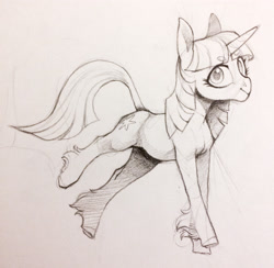 Size: 3025x2951 | Tagged: safe, artist:amphoera, imported from derpibooru, twilight sparkle, pony, beanbrows, eyebrows, female, monochrome, sketch, solo, traditional art, unshorn fetlocks
