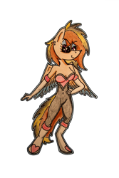 Size: 3456x5184 | Tagged: safe, artist:bumskuchen, imported from derpibooru, oc, oc only, oc:velora, anthro, unguligrade anthro, absurd resolution, belly button, clothes, request, simple background, solo, traditional art, transparent background