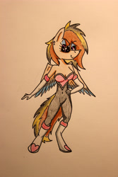 Size: 3456x5184 | Tagged: safe, artist:bumskuchen, imported from derpibooru, oc, oc only, oc:velora, anthro, unguligrade anthro, absurd resolution, belly button, clothes, request, solo, traditional art