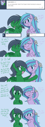 Size: 1280x3607 | Tagged: safe, artist:hummingway, imported from derpibooru, oc, oc only, oc:feather hummingway, oc:swirly shells, merpony, ask-humming-way, dialogue, tumblr, tumblr comic, underwater