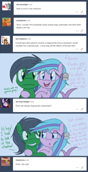 Size: 1280x2475 | Tagged: safe, artist:hummingway, imported from derpibooru, oc, oc only, oc:feather hummingway, oc:swirly shells, merpony, ask-humming-way, dialogue, tumblr, tumblr comic, underwater