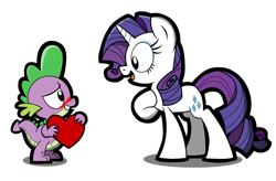 Size: 1845x1208 | Tagged: safe, artist:kingtoby19, imported from derpibooru, rarity, spike, dragon, blushing, female, heart, male, shipping, simple background, sparity, straight, valentine's day, valentine's day card