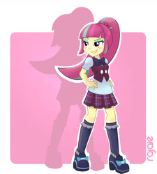 Size: 1626x1806 | Tagged: safe, artist:rajaie, imported from derpibooru, sour sweet, equestria girls, friendship games, clothes, crystal prep academy, crystal prep academy uniform, crystal prep shadowbolts, female, freckles, high heels, pleated skirt, ponytail, school uniform, shoes, skirt, socks, solo, zoom layer