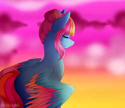 Size: 1024x879 | Tagged: safe, artist:itsizzybel, imported from derpibooru, oc, oc only, oc:raspberry sherbet, pegasus, pony, eyes closed, female, gift art, mare, smiling, solo