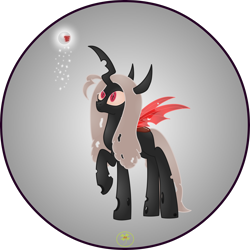 Size: 5000x5000 | Tagged: safe, artist:lakword, imported from derpibooru, oc, oc only, oc:calliphora, changeling, changeling queen, absurd resolution, changeling queen oc, female, queen, raised hoof, red changeling, simple background, solo, transparent background, watching