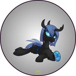 Size: 5000x5000 | Tagged: safe, artist:lakword, imported from derpibooru, oc, oc only, oc:myxine, changeling, changeling queen, absurd resolution, blue changeling, changeling queen oc, cute, female, lying down, queen, simple background, solo, tired, transparent background