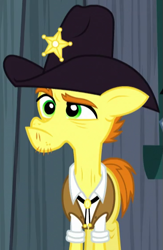 Size: 367x562 | Tagged: safe, imported from derpibooru, screencap, fetter keys, pony, appleoosa's most wanted, clothes, cowboy hat, hat, senior deputy, solo, vest