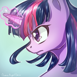 Size: 2000x2000 | Tagged: safe, artist:chaosangeldesu, imported from derpibooru, twilight sparkle, pony, bust, female, glowing horn, profile, solo