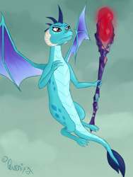 Size: 1800x2400 | Tagged: safe, artist:queenixx, imported from derpibooru, princess ember, dragon, bloodstone scepter, dragon lord ember, female, flying, solo, spread wings