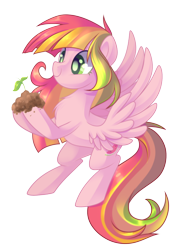 Size: 1584x2100 | Tagged: safe, artist:drawntildawn, imported from derpibooru, oc, oc only, oc:fancy fruit, pegasus, pony, dirt, seedling, simple background, solo, spread wings, transparent background