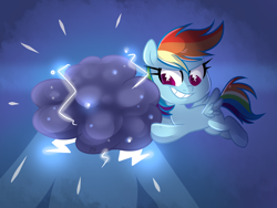 Size: 1020x765 | Tagged: safe, artist:jumblehorse, deleted from derpibooru, imported from derpibooru, rainbow dash, pegasus, pony, 30 minute art challenge, cloud, dark cloud, female, filly, filly rainbow dash, lightning, smiling, smirk, solo, stormcloud, younger