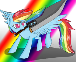 Size: 3300x2700 | Tagged: safe, artist:drhikari, imported from derpibooru, rainbow dash, pegasus, pony, cloud strife, crossover, female, final fantasy, final fantasy vii, mouth hold, solo, sword, weapon