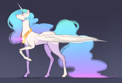 Size: 1461x1000 | Tagged: safe, artist:voyager, imported from derpibooru, princess celestia, alicorn, pony, eyes closed, female, mare, profile, raised hoof, solo