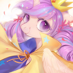 Size: 780x780 | Tagged: safe, artist:ciciya, imported from derpibooru, oc, oc only, pony, cape, clothes, crown, flower, flower in hair, jewelry, regalia, solo