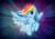 Size: 3508x2480 | Tagged: safe, artist:conniethecasanova, artist:flamevulture17, color edit, edit, imported from derpibooru, rainbow dash, pegasus, pony, colored, female, high res, raised hoof, solo, spread wings, wallpaper, wallpaper edit
