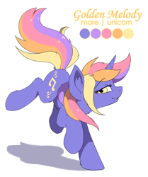 Size: 1002x1200 | Tagged: safe, artist:hioshiru, imported from derpibooru, oc, oc only, oc:golden melody, pony, unicorn, reference sheet, simple background, solo, white background