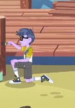 Size: 153x218 | Tagged: safe, imported from derpibooru, screencap, microchips, equestria girls, legend of everfree, background human, clothes, converse, glasses, male, pier, shoes, shorts, sneakers, socks, solo