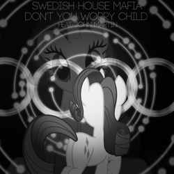 Size: 800x800 | Tagged: safe, artist:dashiesparkle, artist:penguinsn1fan, artist:psychoanalyticbrony, imported from derpibooru, rarity, pony, album, album cover, cover, female, monochrome, parody, solo, swedish house mafia