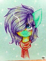 Size: 450x600 | Tagged: safe, artist:zefirka, imported from derpibooru, oc, oc only, pony, :3, bust, clothes, portrait, scarf, solo, traditional art