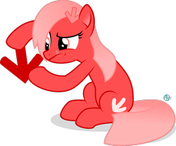 Size: 2199x1821 | Tagged: safe, artist:arifproject, imported from derpibooru, oc, oc only, oc:downvote, pony, derpibooru, arrow, derpibooru ponified, downvote's downvotes, hairclip, meta, ponified, simple background, sitting, solo, tongue out, transparent background, vector