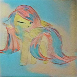 Size: 580x580 | Tagged: safe, artist:midnightscram, imported from derpibooru, fluttershy, pony, female, floppy ears, head turn, looking at you, no mouth, one eye closed, solo, turned head