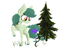 Size: 2233x1842 | Tagged: safe, artist:paskanaakka, derpibooru exclusive, imported from derpibooru, oc, oc only, oc:bittergreen, pony, bags under eyes, chest fluff, colored hooves, flower, fluffy, grass, simple background, smiling, solo, transparent background, tree, unshorn fetlocks