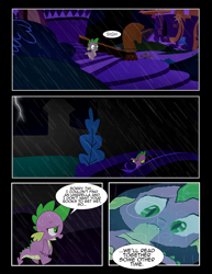 Size: 1275x1650 | Tagged: safe, artist:dsana, imported from derpibooru, spike, dragon, comic:to look after, comic, deleted scene, male, rain, reflection, sad, solo, water