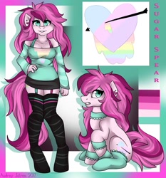 Size: 1400x1500 | Tagged: safe, artist:fur-what-loo, imported from derpibooru, oc, oc only, oc:sugar spear, anthro, earth pony, pony, unguligrade anthro, anthro with ponies, breasts, clothes, commission, female, raised hoof, self paradox, self ponidox, sitting, socks