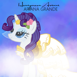 Size: 800x800 | Tagged: safe, artist:penguinsn1fan, artist:reginault, imported from derpibooru, rarity, pony, unicorn, album, album cover, ariana grande, clothes, cover, dress, female, parody, solo