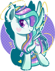 Size: 900x1171 | Tagged: safe, artist:xwhitedreamsx, imported from derpibooru, oc, oc only, oc:glitter glam, pegasus, pony, commission, female, mare, raised hoof, smiling, solo, spread wings