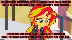 Size: 888x499 | Tagged: safe, edit, edited screencap, imported from derpibooru, screencap, sunset shimmer, equestria girls, coming down, five finger death punch, lyrics, song reference, text