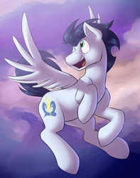 Size: 3481x4425 | Tagged: safe, artist:dripponi, artist:lattynskit, imported from derpibooru, soarin', pegasus, pony, absurd resolution, flying, looking at something, male, open mouth, solo, stallion