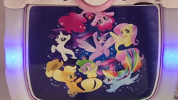 Size: 1136x640 | Tagged: safe, imported from derpibooru, applejack, fluttershy, pinkie pie, rainbow dash, rarity, spike, twilight sparkle, alicorn, merpony, pony, puffer fish, seapony (g4), my little pony: the movie, irl, karaoke, mane six, merchandise, official, photo, seaponified, seapony applejack, seapony fluttershy, seapony pinkie pie, seapony rainbow dash, seapony rarity, seapony twilight, species swap, spike the pufferfish, that pony sure does love being a seapony, twilight sparkle (alicorn)