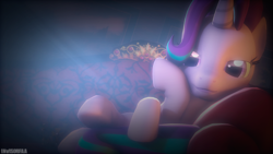 Size: 1920x1080 | Tagged: safe, artist:invisorfaa, imported from derpibooru, starlight glimmer, pony, 3d, couch, female, on side, poster, side, signature, solo, source filmmaker