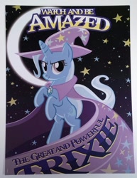 Size: 736x955 | Tagged: artist needed, source needed, safe, imported from derpibooru, trixie, pony, unicorn, bipedal, cape, clothes, confident, female, happy, hat, mare, poster, san diego comic con, sdcc 2014, smiling, solo, trixie's cape, trixie's hat