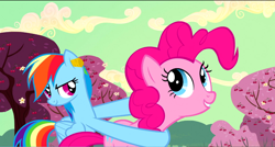 Size: 1360x730 | Tagged: safe, imported from derpibooru, screencap, pinkie pie, rainbow dash, pony, the last roundup, cherry blossoms, cherry tree, cork, ear plugs, flower, flower blossom, tree