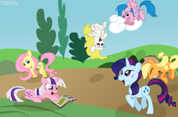 Size: 900x591 | Tagged: safe, artist:shutupsprinkles, imported from derpibooru, applejack, firefly, posey, sparkler (g1), surprise, twilight, g1, g1 six, g1 to g4, g4, generation leap